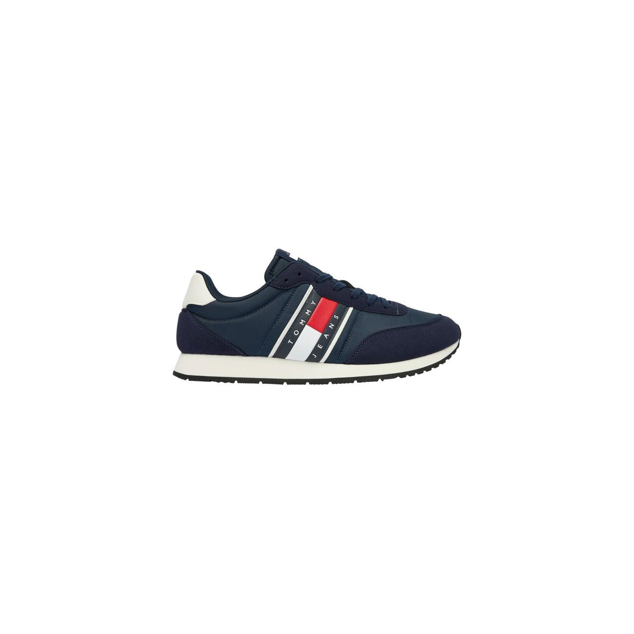 Sneakers Tommy Jeans Retro; Blu, 100% Poliestere. Suola in EVA ultraleggera, soletta rimovibile, sezioni multimateriche. Branding Tommy Jeans, stile runner vintage. Vista laterale frontale Vista laterale 