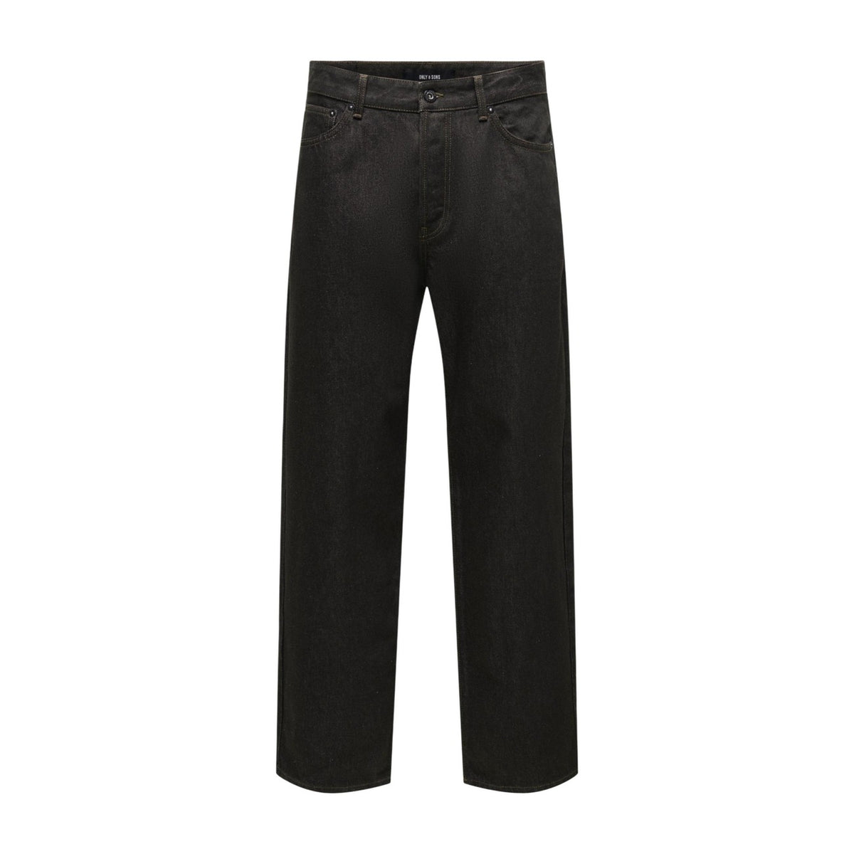 Jeans marroni uomo vestibilità ampia Only & Sons FADE 22039479. Pantaloni denim in 100% cotone (80% cotone organico) lavaggio unwashed con patta a bottoni, rivetti e passanti per cintura.