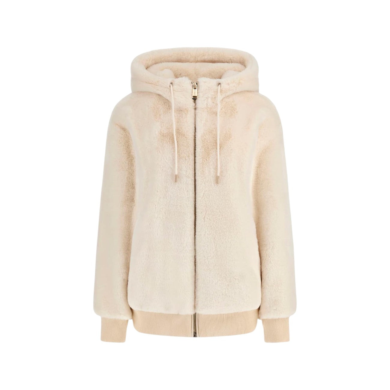 Guess Giacca Donna Beige con Cerniera Cappuccio Maniche Lunghe Scollo Alto - Giacca Poliestere
