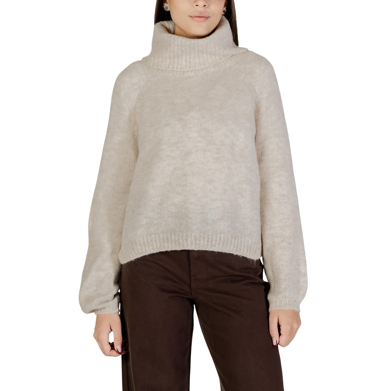 Only Maglione Donna Bordeaux Maniche Lunghe Scollo Alto - Maglione Poliestere Acrilico Lana