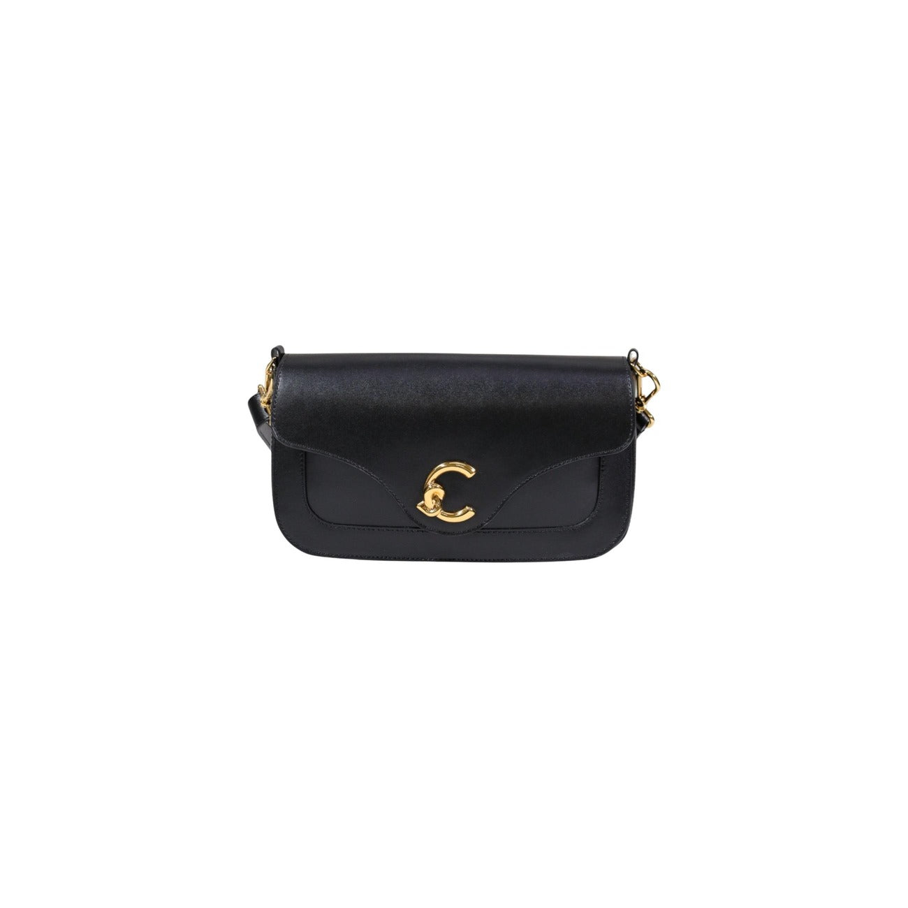 Coccinelle C-Me Shoulder Bag; pelle nere martellata, chiusura magnetica, logo iconico C-Me. Dimensioni medie, versatile e resistente.