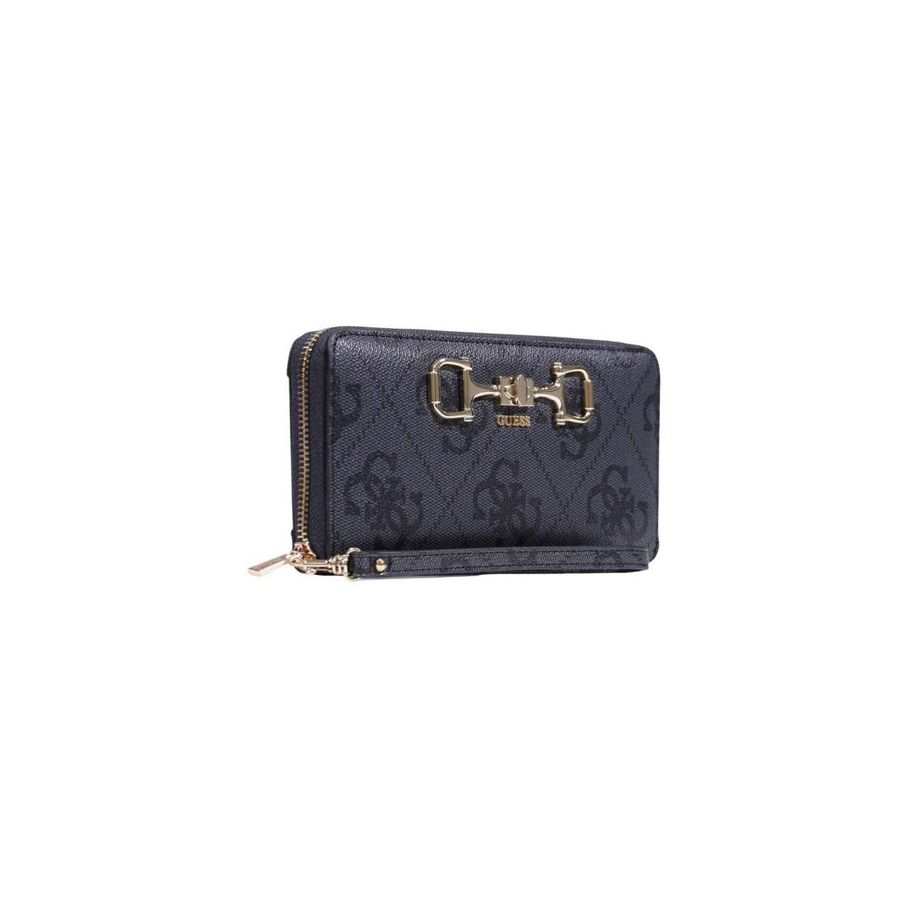 portafoglio grande Guess Janie Logo Zip Around color nero grigio dimensioni 21x10x2.5 cm vista frontale laterale