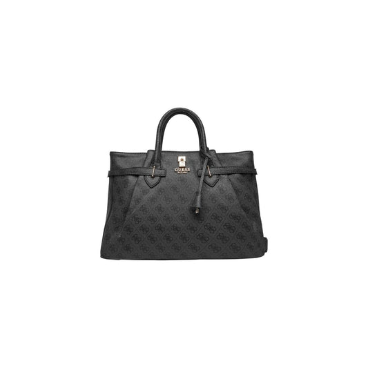 Borsa Guess Yesba Girlfriend Satchel Grigia; 100% Poliuretano. Stampa logo 4G, dettagli gold, multitasche. Borsa a mano e tracolla donna dallo stile raffinato. Vista frontale 
