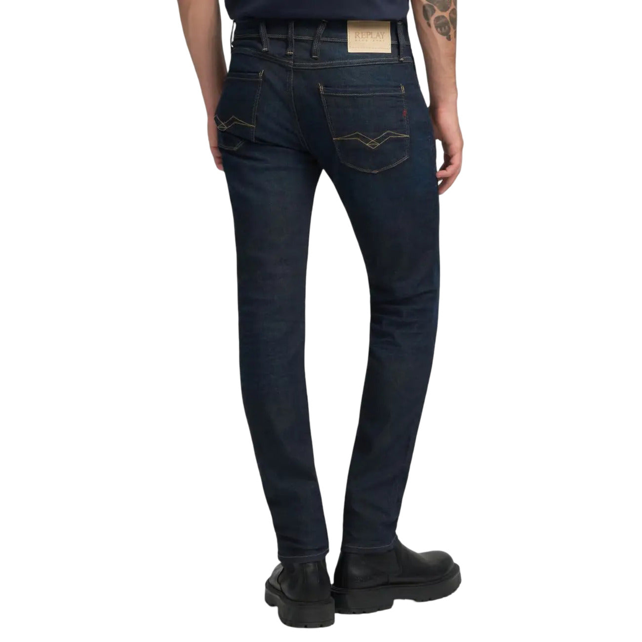 Replay Jeans Uomo Blu con Zip e Bottone Tasche Anteriori e Posteriori - Jeans Cotone Elastan
