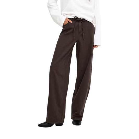 Jeans Only ONLGIANNA-SILLA donna gamba larga con cintura. Pantaloni loose fit a vita media in cotone con coulisse alle caviglie e cintura abbinata, abbigliamento donna autunno inverno.
