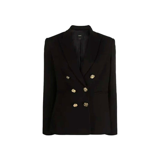 Blazer Pinko Alexia Black; Slim Fit. Spalline imbottite, bottoni decorativi, misto viscosa stretch. Giacca nera elegante, strutturata e confortevole per la stagione PE26.