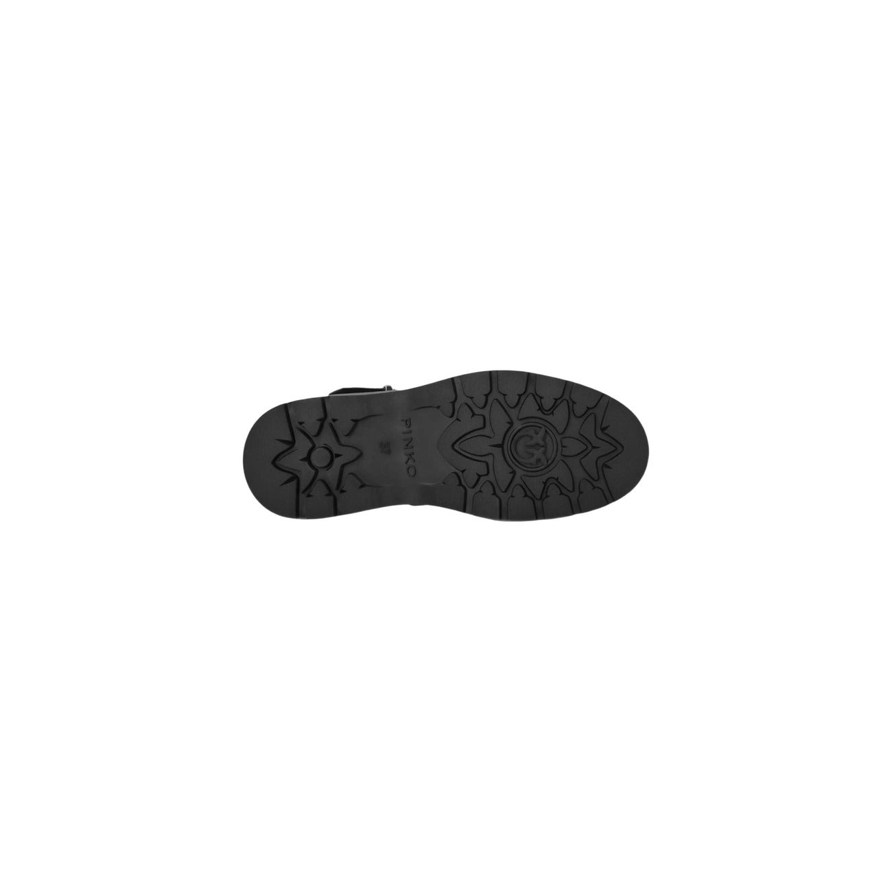 Stivaletti Pinko EVA 01 neri donna SD0605E007. Ankle boots in pelle nera con suola platform da 5 cm, cerniera zip laterale e cinturino con fibbia e logo metallico, scarpe invernali grintose da donna.