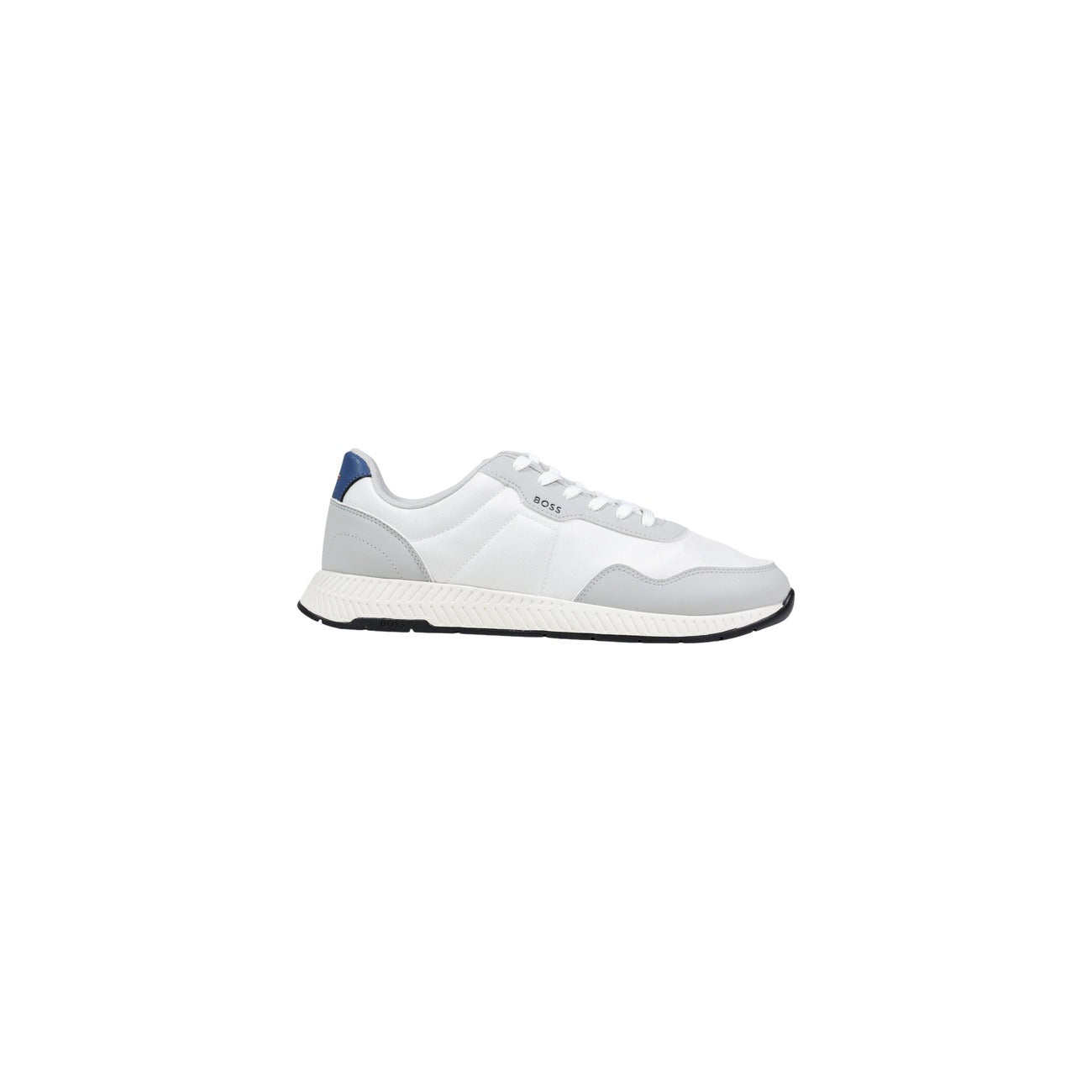Sneakers Boss Titanium uomo bianco grigio e blu con tomaia mista tessuto lavorato liscio lacci suola gomma - dettaglio tomaia
