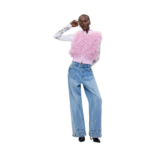 Gilet Desigual donna rosa CHAQ KATRINA. Gilet corto in ecopelliccia soffice con cerniera frontale e bordi in maglia a costine, abbigliamento donna autunno inverno.