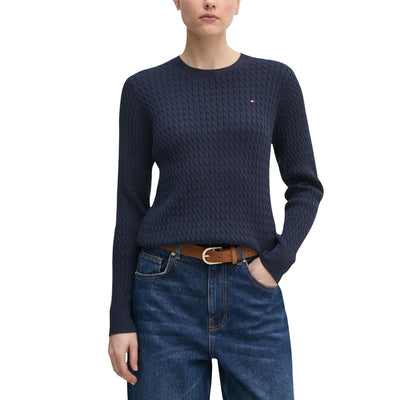 Tommy Hilfiger Maglioncino Donna Cammello Maniche Lunghe - Maglia Cotone Organico Scollo Tondo
