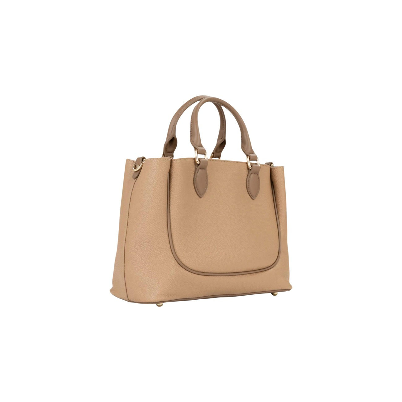 Valentino Bags Daphne RE Shopping Beige; 100% Poliuretano martellato. Doppi manici, tracolla regolabile, chiusura con cerniera. Dimensioni medie, stile 4 stagioni con logo dorato. Vista posteriore 