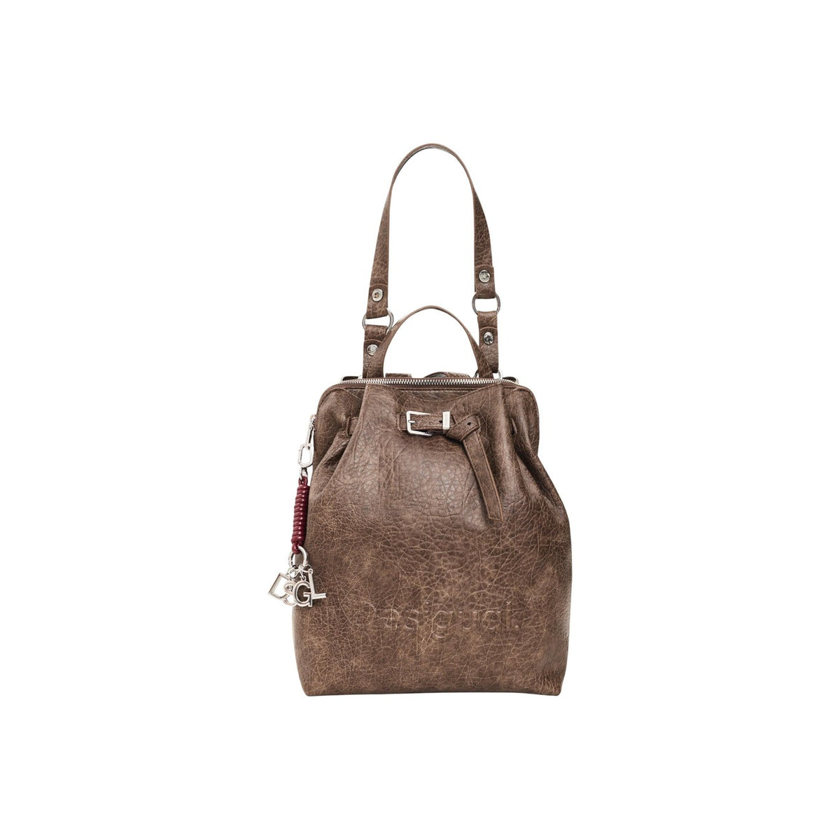 Zaino marrone donna Desigual effetto pelle – Zaino medio con fibbia e logo inciso Desigual 26WAKP33.