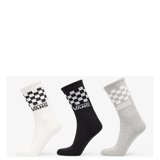 Confezione 3 paia calze Vans Classic Check; lunghezza polpaccio, pianta imbottita, motivo jacquard. Comfort iconico per tutti i giorni. Bianco nero e grigio 