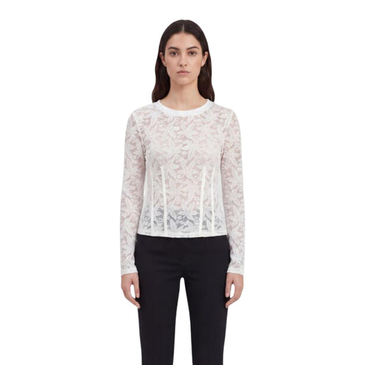 Maglia bianca pizzo donna Liu Jo – Maglietta maniche lunghe floreale TF6152 J3968.