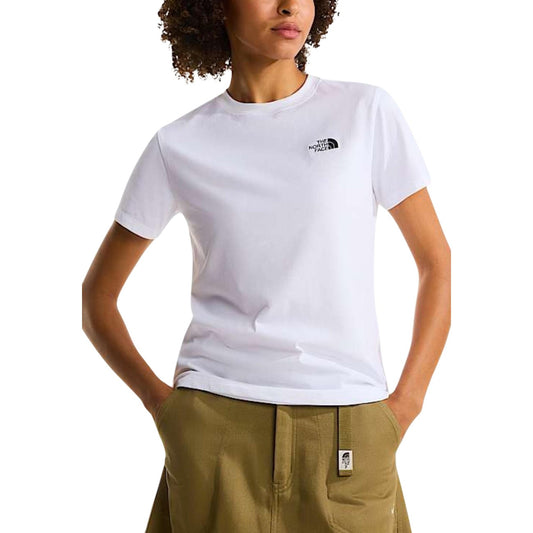 T-shirt The North Face donna bianca con logo - vista frontale indossata da modello figura intera