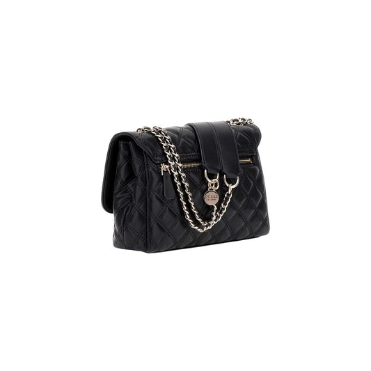 Borsa a tracolla Guess nera Cruise Vibe Top Zip HWQG96 73190. Borsa piccola da donna nera trapuntata con logo a triangolo Guess, tracolla a catena e chiusura zip con bottone magnetico, mini bag casual elegante 4 stagioni.