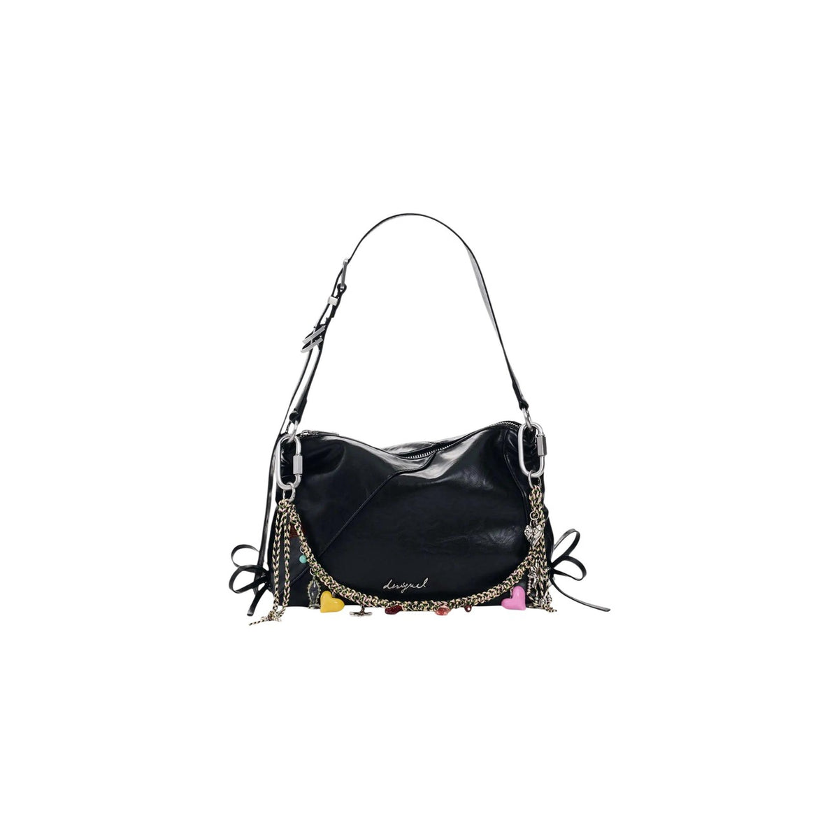 Borsa a tracolla nera donna Desigual – Borsa compatta effetto pelle con cerniera Desigual 26WAXP78.