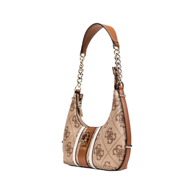 Guess Borsa Donna Beige con Stampa - Borsa a Mano Cerniera Tasche 30x20x5cm