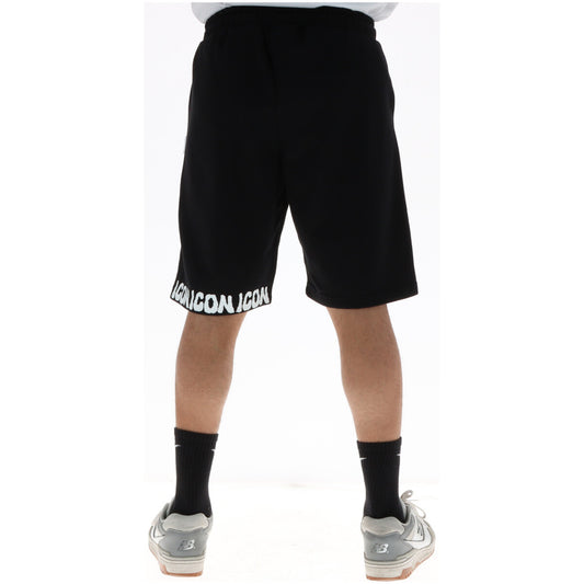 Bermuda ICON IUB017; 88% cotone, 12% poliestere. Colore nero, logo laterale a contrasto, chiusura con lacci. Shorts maschili premium Made in IT, indeformabili e traspiranti. Vista posteriore 