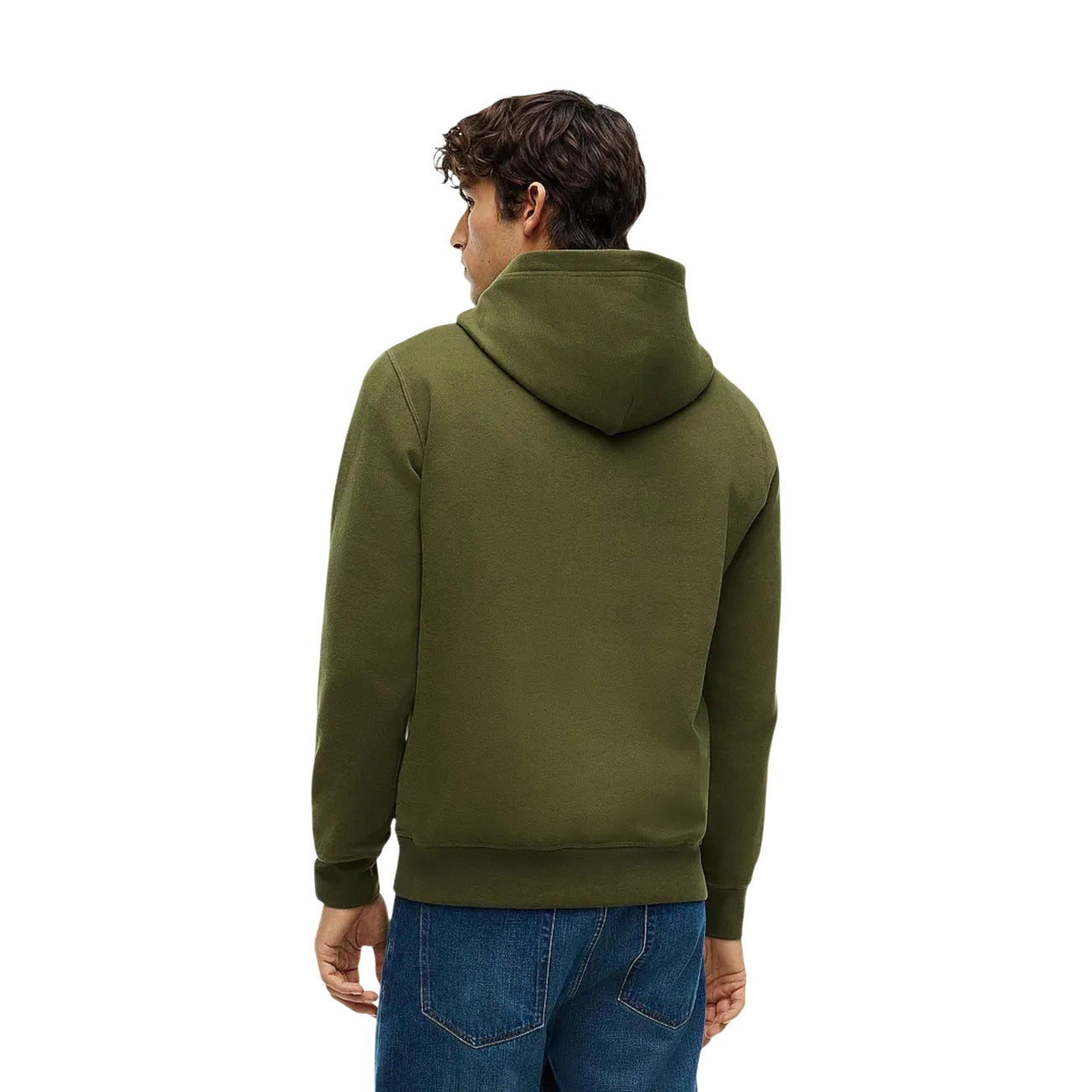 Felpa Tommy Hilfiger uomo verde con cappuccio MW0MW39997. Felpa in misto cotone spazzolato effetto manopesca con tasca a marsupio frontale, coulisse a contrasto e logo ricamato, abbigliamento uomo autunno inverno.