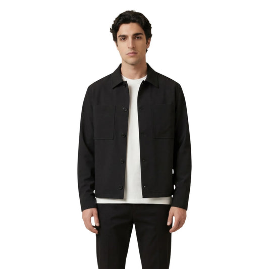 Camicia maniche lunghe Overshirt nero Only & Sons Onswill in poliestere riciclato e viscosa, modello loose fit con tasche applicate e chiusura frontale.