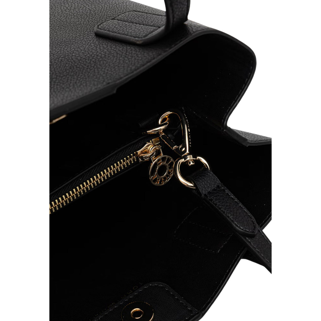 Borsa Satchel Donna Tommy Hilfiger; Nero. Finitura granata, chiusura con zip, doppi manici, tracolla regolabile e mini pochette esterna rimovibile. Dettagli in metallo oro lucido, misure capienti (32x28 cm), stile strutturato.