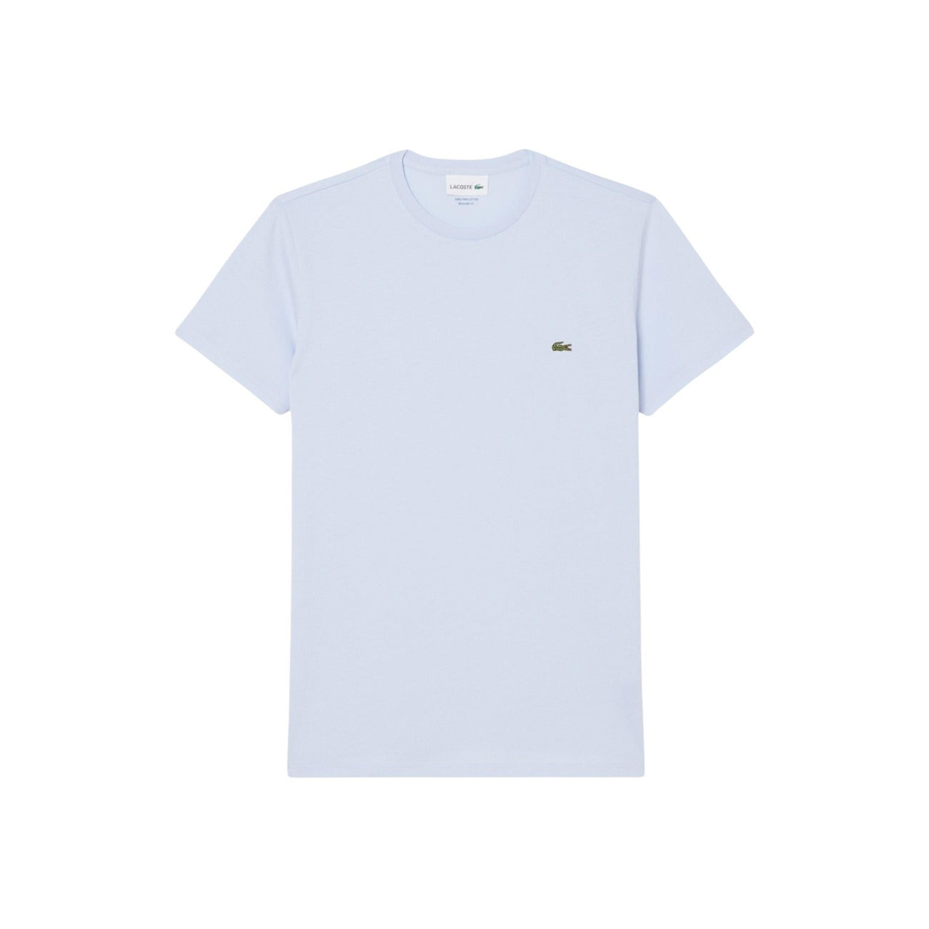 Lacoste Pima Cotton T-shirt; cotone peruviano extra fine, coccodrillo ricamato, taglio regular. La T-shirt di lusso resistente e traspirante. Colore azzurro vista frontale stesa 