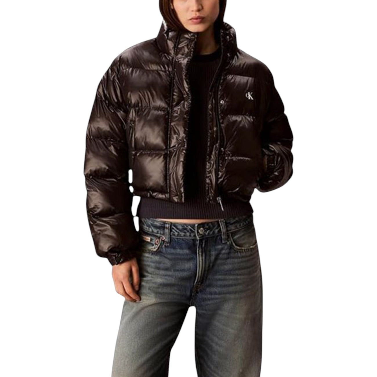 Calvin Klein Jeans Giubbotto Donna Nero con Cerniera Maniche Lunghe Scollo Alto Tasche Anteriori - Giubbotto Poliammide