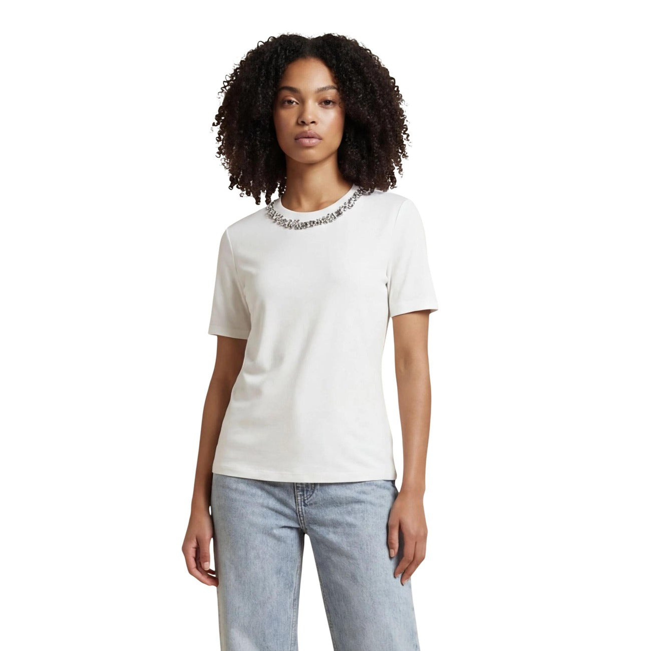 Only T-Shirt Donna Nera Strass Manica Corta Scollo Tondo 50% Cotone 50% Modal Primavera/Estate 15343568