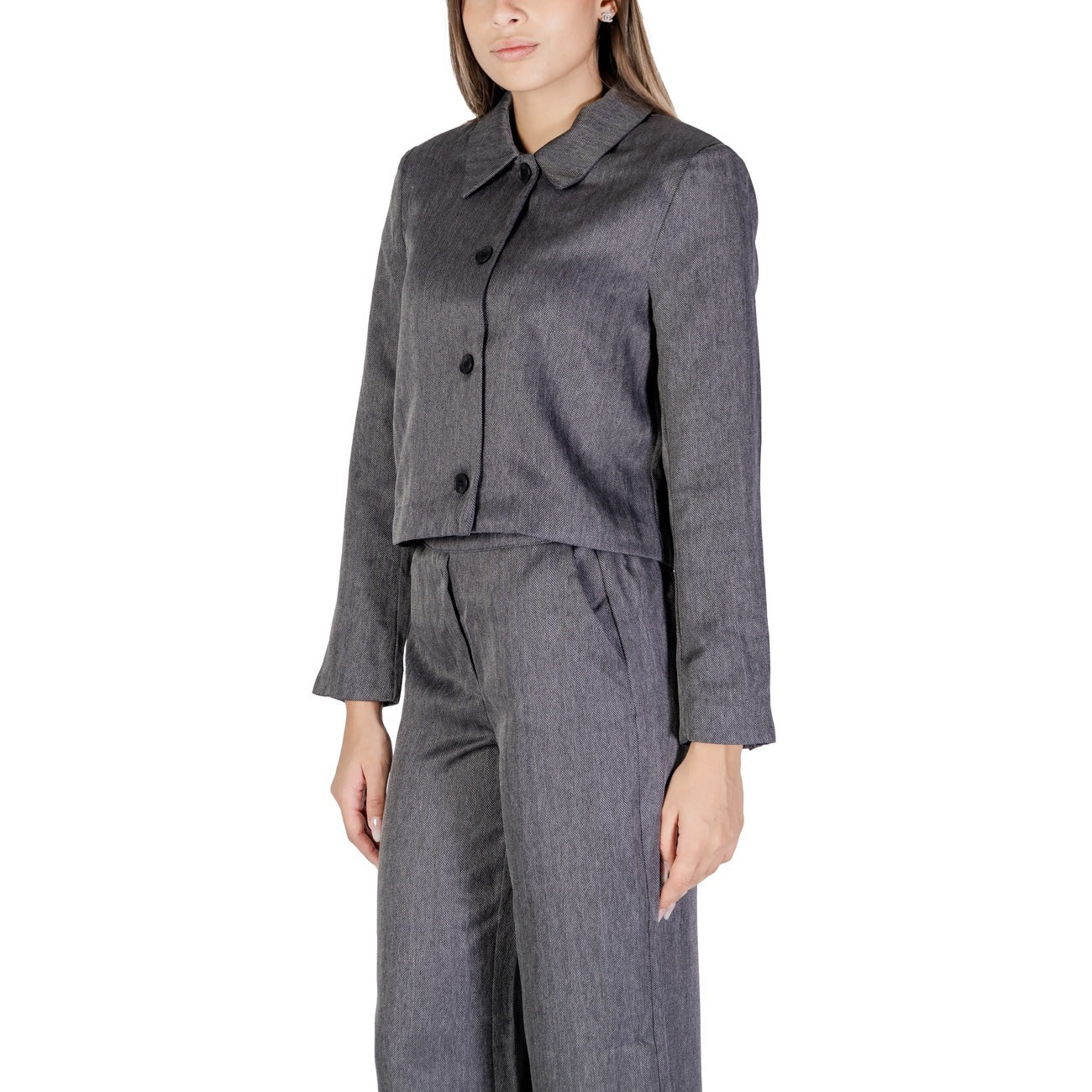 Jacqueline De Yong Giacca Donna Grigio Bottoni Colletto Classico Maniche Lunghe 100% Poliestere Autunno/Inverno 15336797