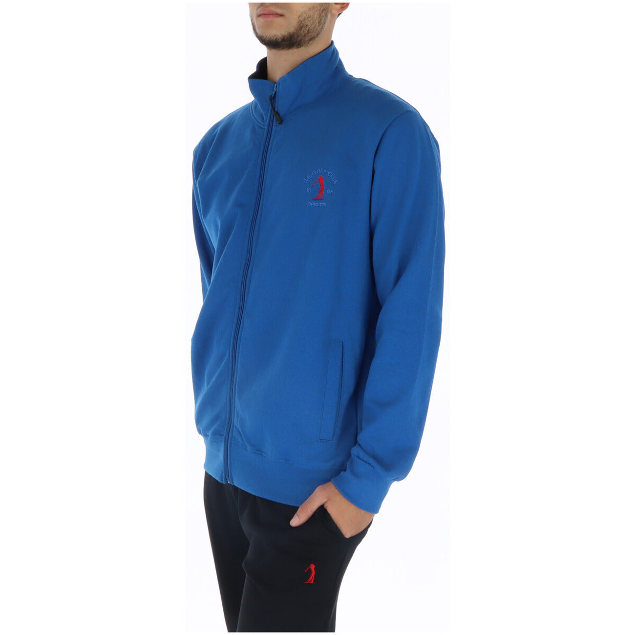 U.s. Golf Club Felpa Zip Uomo Azzurra Cerniera Maniche Lunghe Tasche Anteriori Cotone 80% Poliestere 20% F441432