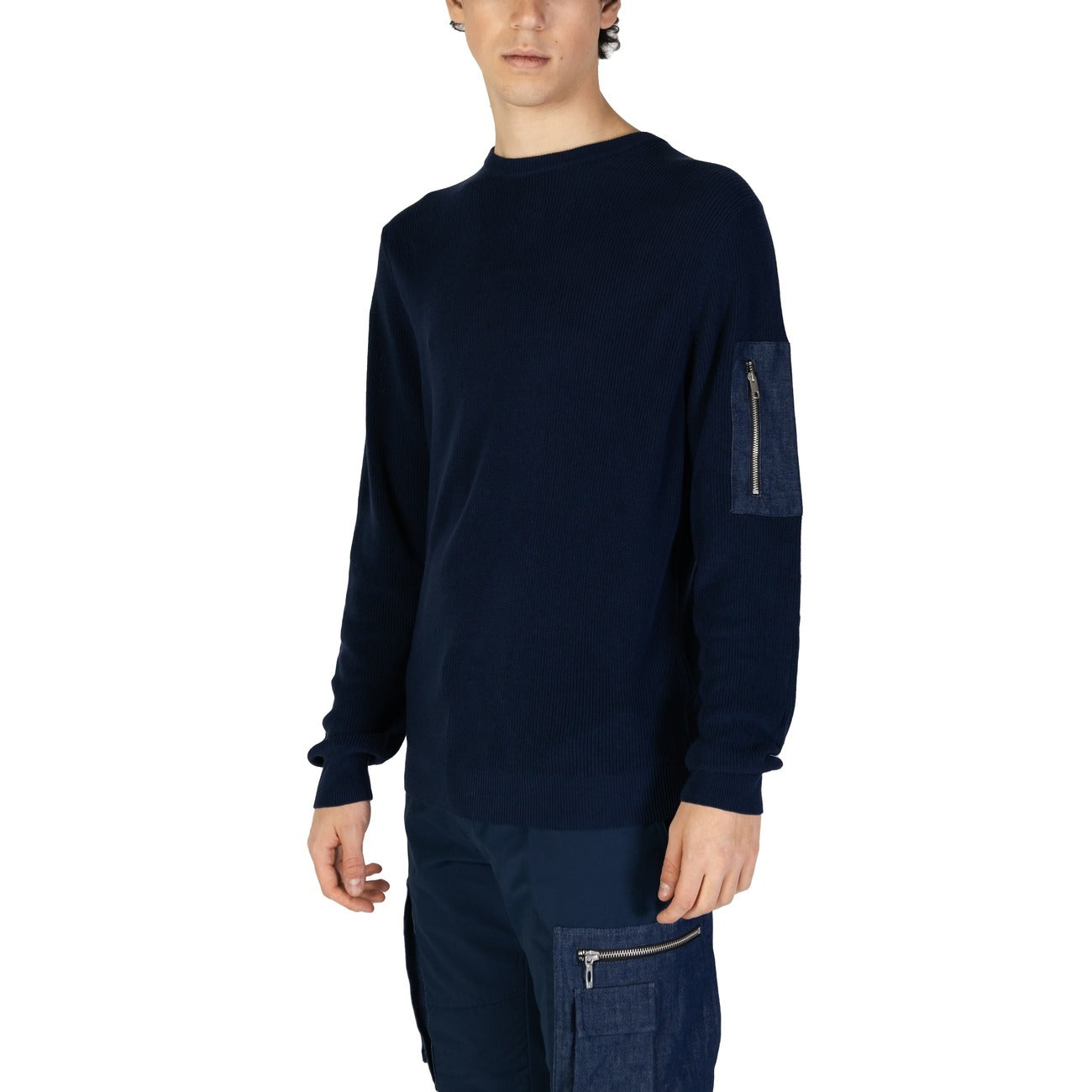 Antony Morato Maglia Uomo Blu Monocromo Maniche Lunghe Scollo Tondo in Cotone 60% Viscosa 40% MMSW01493-YA200076