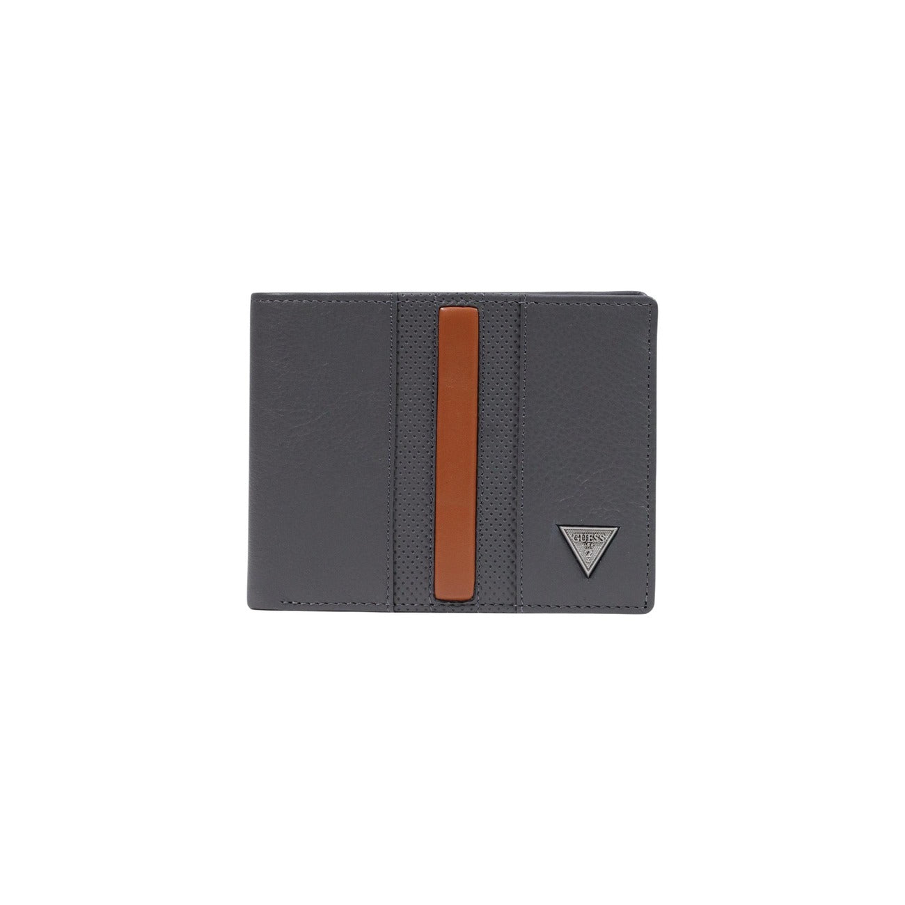 Portafoglio Zip Grigio Uomo Guess Torino; Dimensioni 13 x 9 x 2 cm. Realizzato in vera pelle con portamonete integrato. Logo metallico sul davanti e hardware argento, stile casual-business. Frontale 