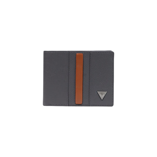 Portafoglio Zip Grigio Uomo Guess Torino; Dimensioni 13 x 9 x 2 cm. Realizzato in vera pelle con portamonete integrato. Logo metallico sul davanti e hardware argento, stile casual-business. Frontale 