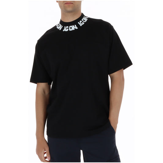 T-shirt ICON IUT028; 100% cotone Made in IT. Logo a contrasto sul girocollo, maniche corte, colori bianco/nero. Maglia maschile premium, traspirante e di tendenza PE26. Colore nero. Vista frontale 