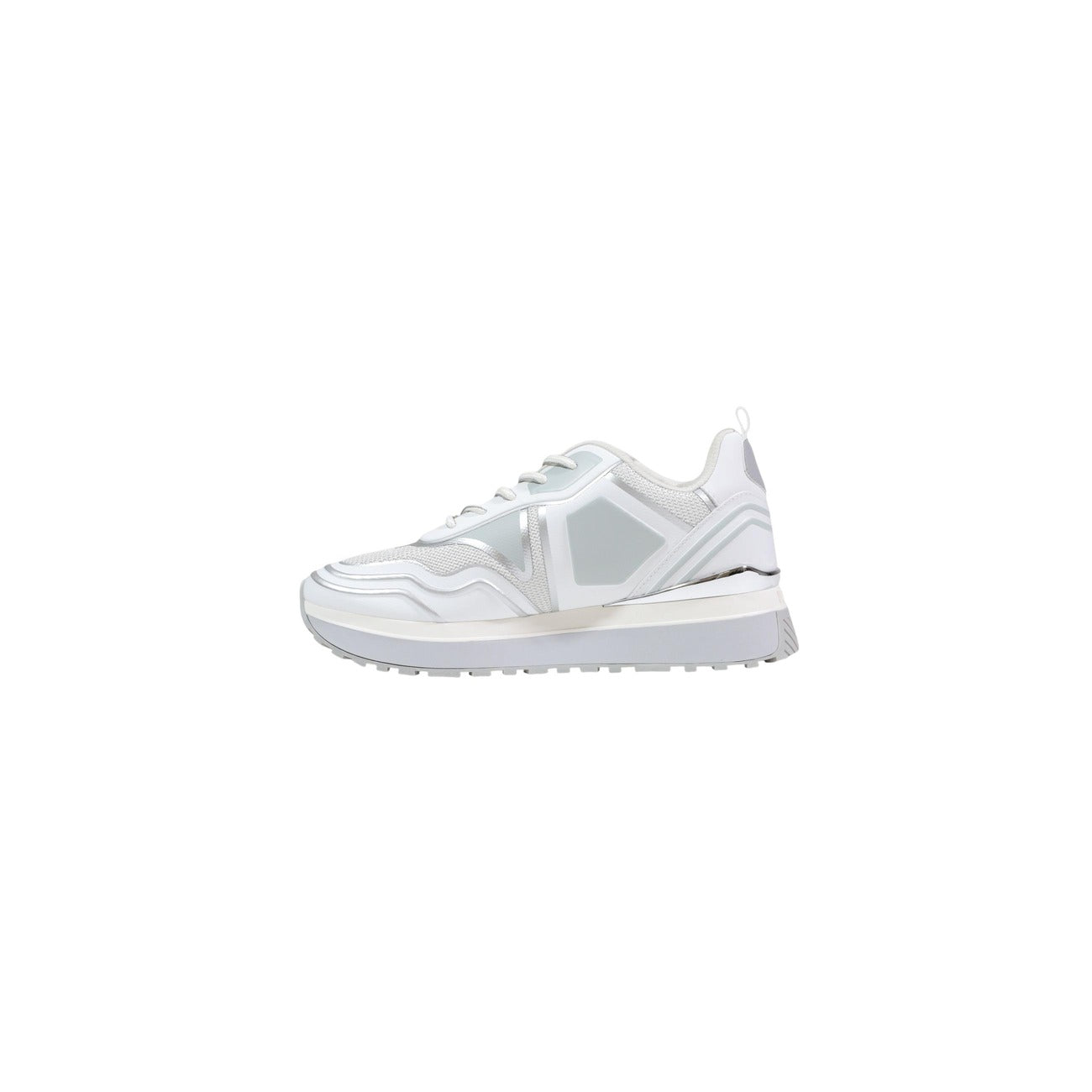 Sneakers Liu Jo Maxi Wonder Tech; Bianco, 80% Ecopelle e 20% Sintetico. Tomaia in mesh 3D, spoiler metallico, suola platform 4,5 cm. Design multistrato, leggera e ultra-contemporanea.