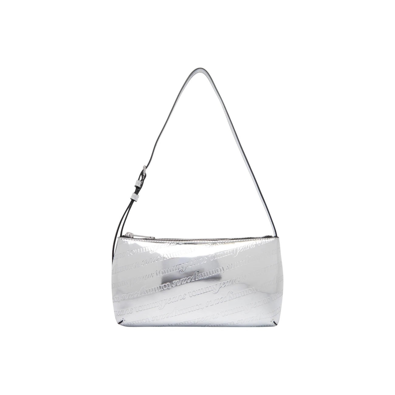 Tommy Hilfiger Jeans Borsa Donna Argento a Mano con Cerniera Tasca Interna - Borsa Poliuretano 22x13x5cm