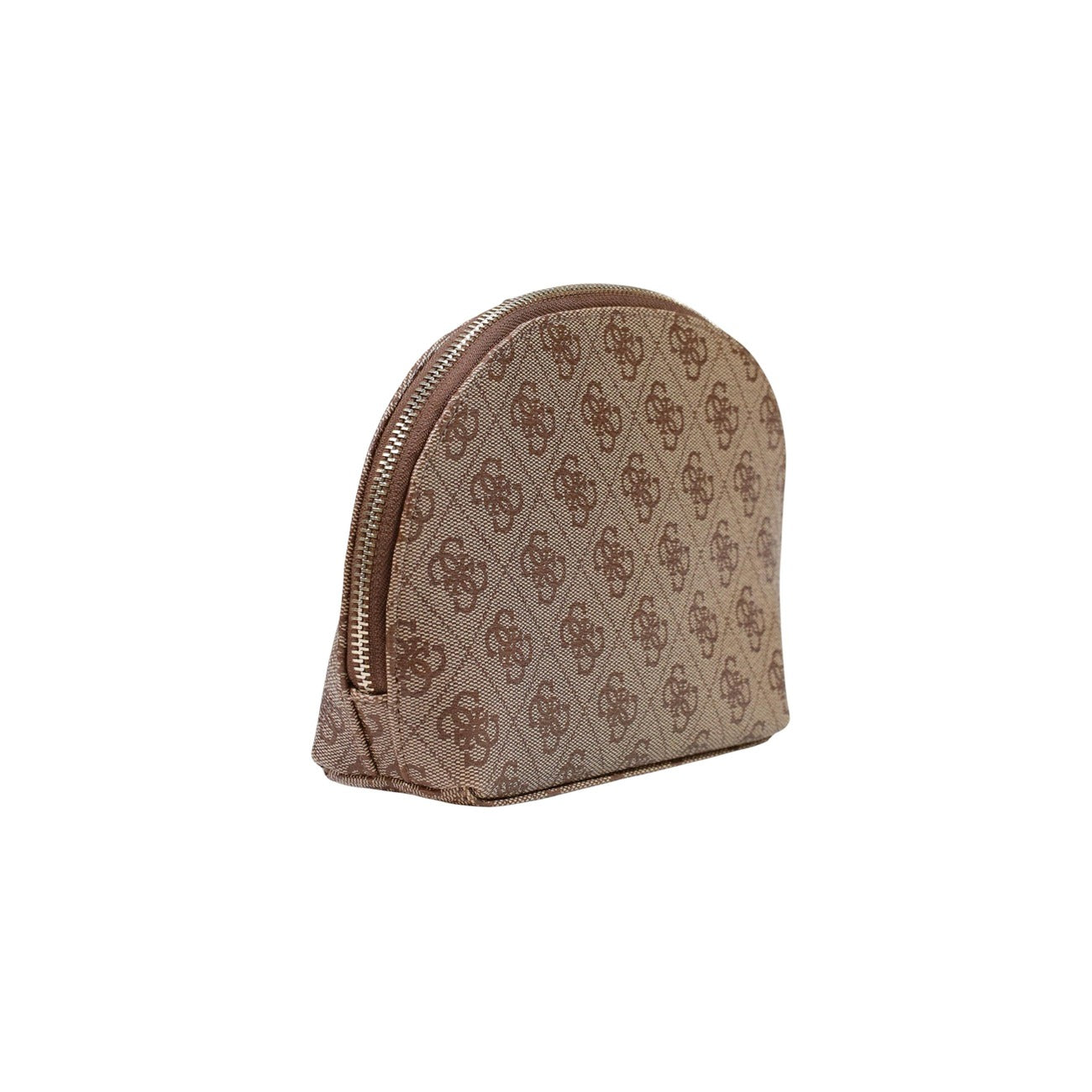 Pochette Beauty Cupola Marrone Donna Guess Noelle II Dome; Misure 23x15x8 cm. Tessuto 100% poliuretano con logo 4G a rilievo, banda liscia centrale e chiusura a cerniera lampo. Logo triangolare in metallo, stile casual-chic 4 stagioni. Posteriore 