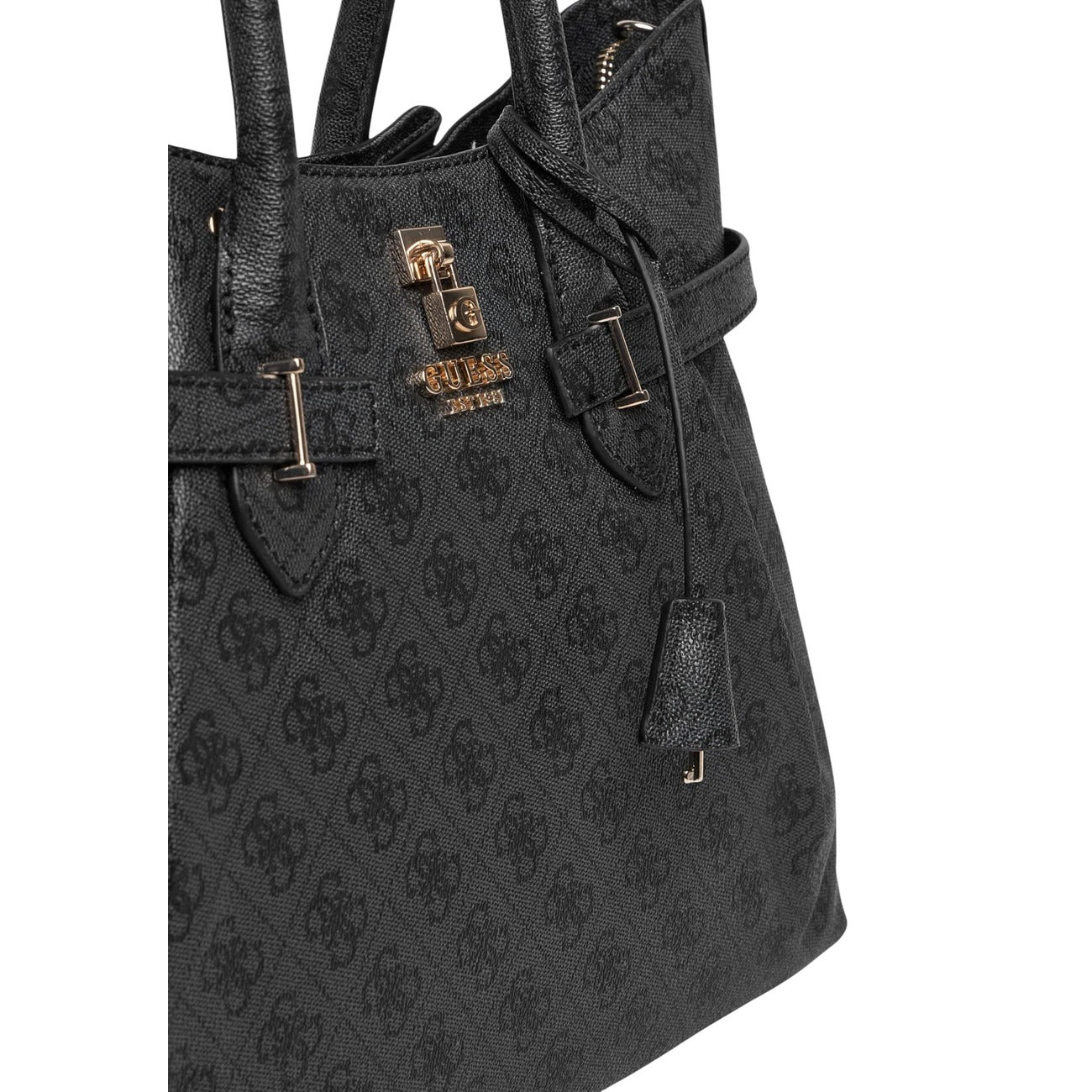 Borsa Guess Yesba Girlfriend Satchel Grigia; 100% Poliuretano. Stampa logo 4G, dettagli gold, multitasche. Borsa a mano e tracolla donna dallo stile raffinato. Dettaglio 