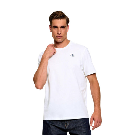 T-shirt Calvin Klein Jeans uomo bianca LV04RH815G. Maglietta casual a manica corta girocollo vestibilità regolare, 100% cotone traspirante con logo cK frontale e stampa logo esteso sul retro.