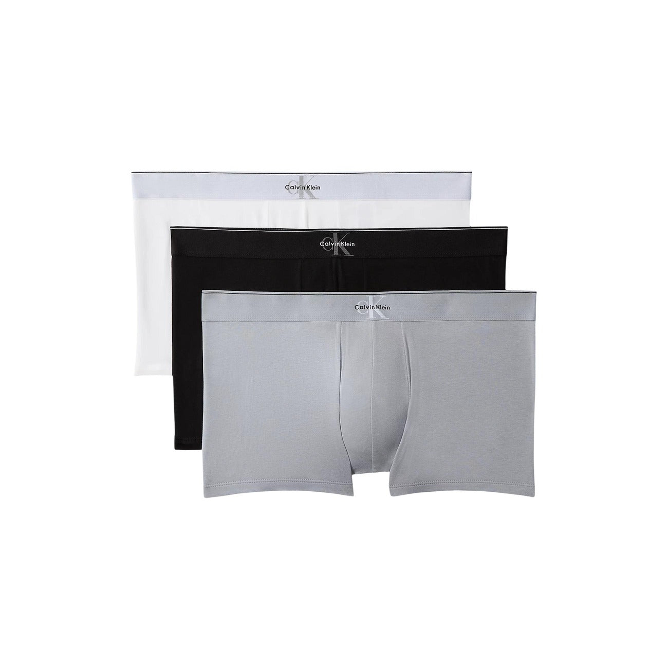 Pack 3 Boxer Trunk CK; Cotone Stretch. 95% Cotone e 5% Elastam, vita regolare con fascia logata, design traspirante e aderente. Qualità premium per l'uso quotidiano, supporto eccellente. Bianco nero grigio 