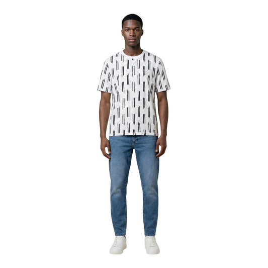 T-shirt Antony Morato uomo bianca con stampa geometrica maniche corte - vista frontale figura intera indossata da modello
