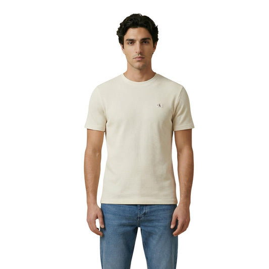 T-shirt uomo Calvin Klein Jeans basic beige in cotone a maniche corte con logo applicato e scollo tondo