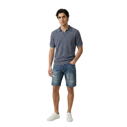 Gianni Lupo GL6516Q Bermuda; denim effetto vintage con strappi, 96% cotone. Shorts cinque tasche dal taglio moderno e vestibilità confortevole. Vista frontale figura intera 