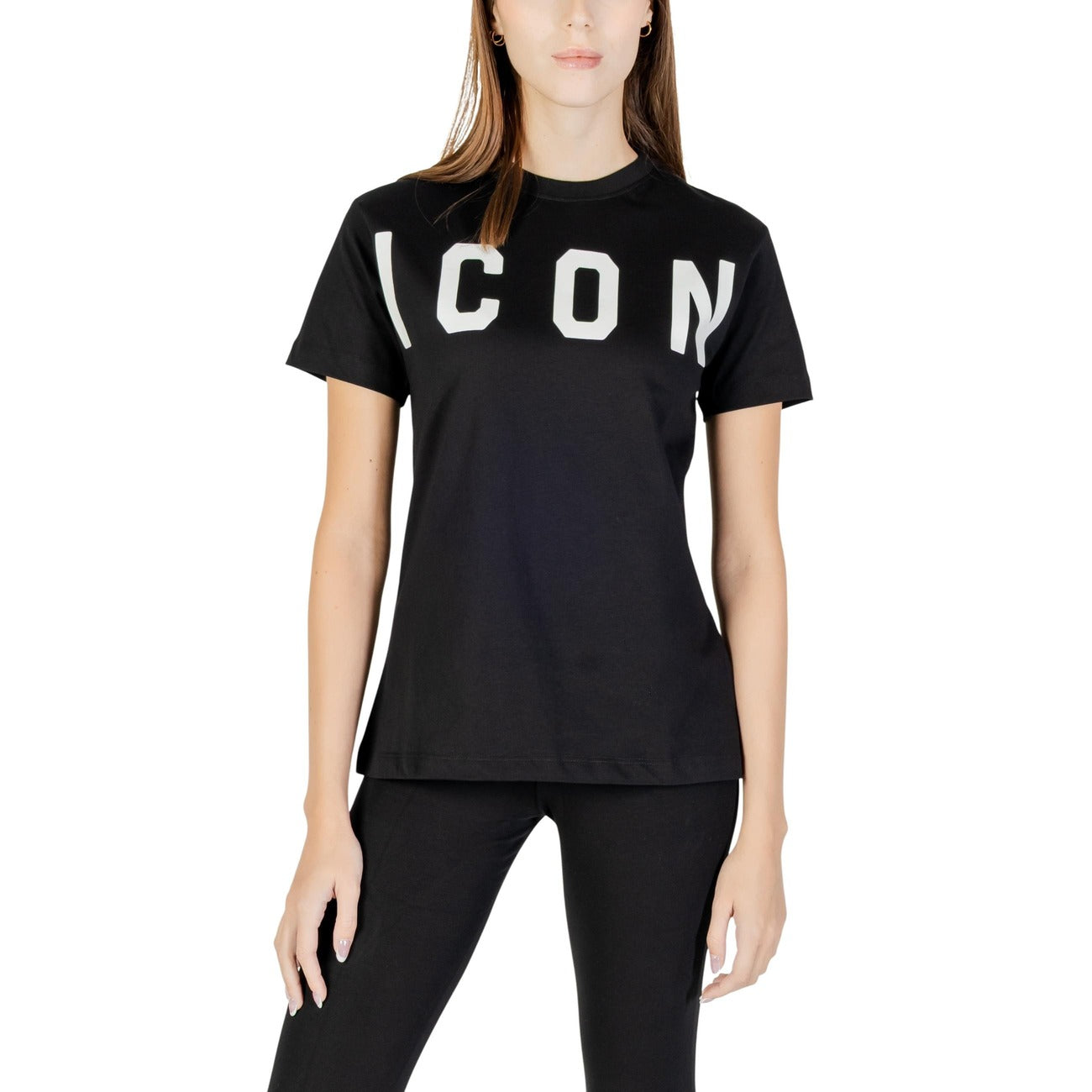 Icon T-Shirt Donna Nera Manica Corta Stampa 100% Cotone Primavera/Estate ICDF2W6T001