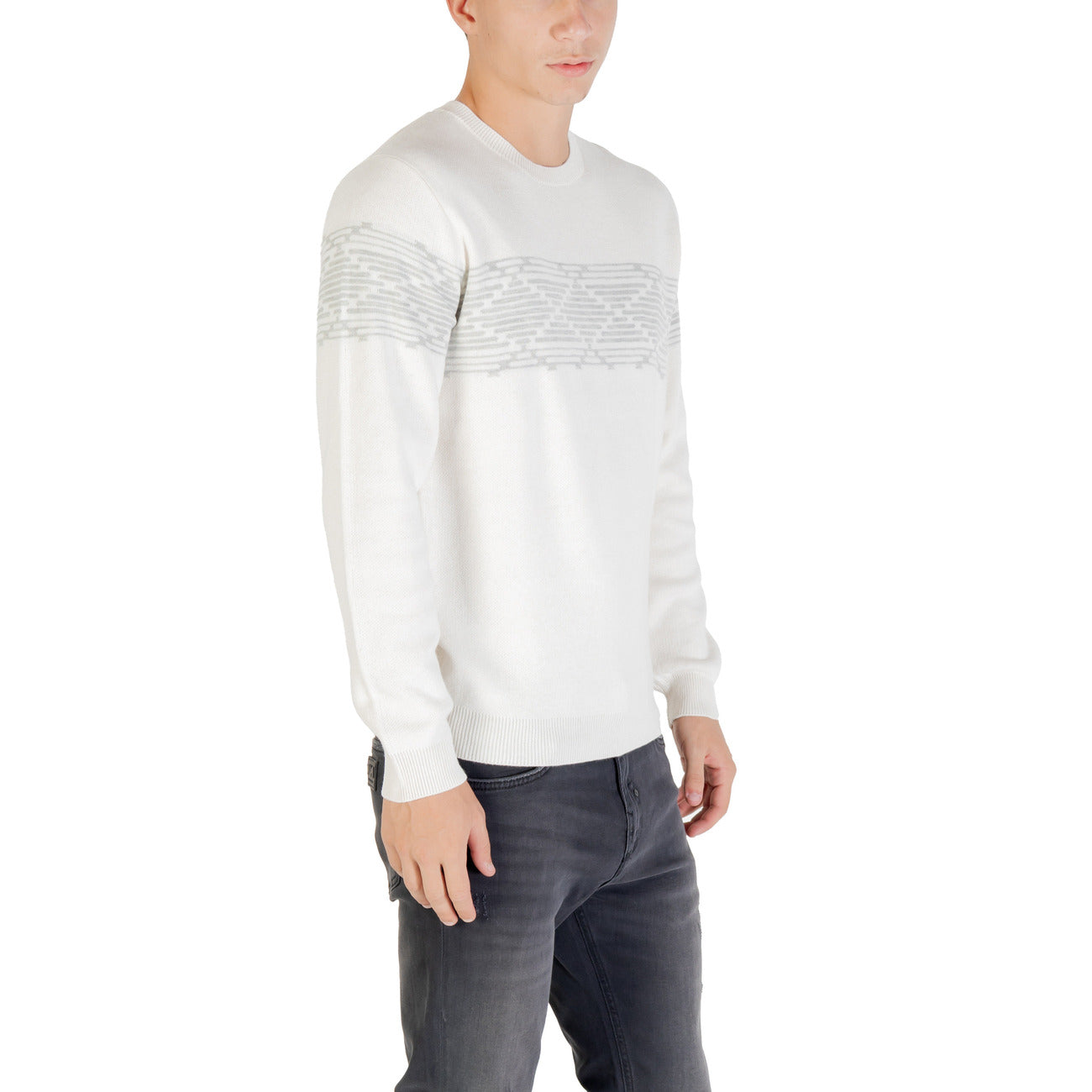 Antony Morato Maglioncino Uomo Bianco con Stampa Maniche Lunghe Scollo Tondo in Poliestere 42% Acrilico 25% Poliammide 22% Lana 11% MMSW01566-YA401141