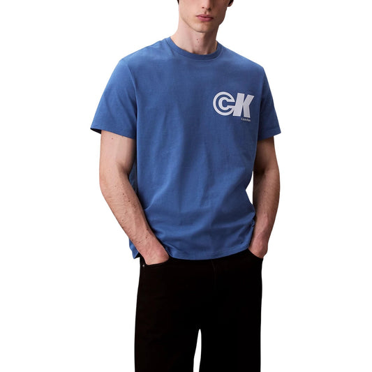 Calvin Klein Jeans T-Shirt Uomo Blu Stampa Manica Corta Scollo Tondo Cotone 100% LV04RC835G