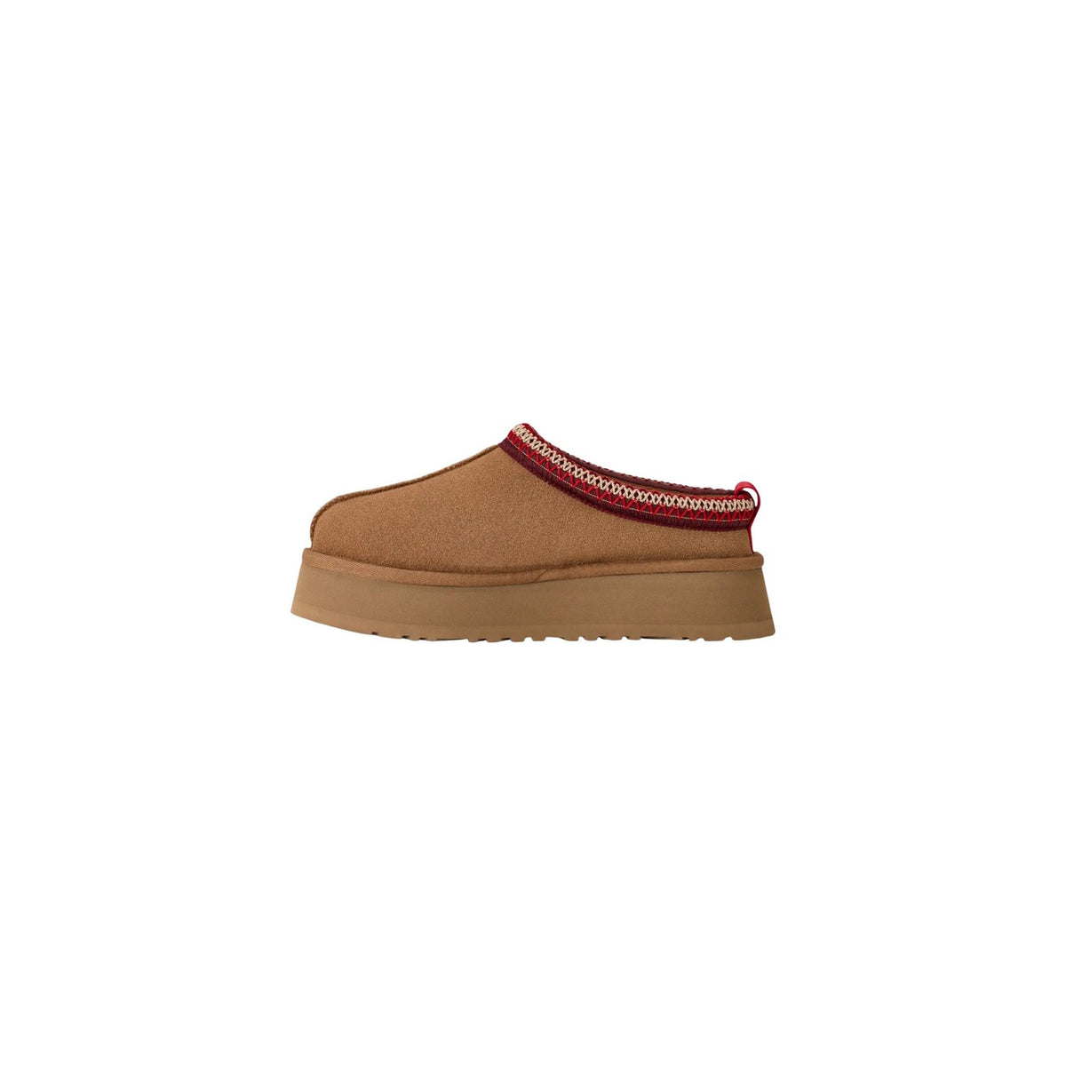 Ciabatte Chestnut UGG Tazz II 1174471. Sabot da donna scamosciati cuoio con platform in EVA da canna da zucchero di 4,4 cm, pelliccia di montone e logo impresso a caldo.