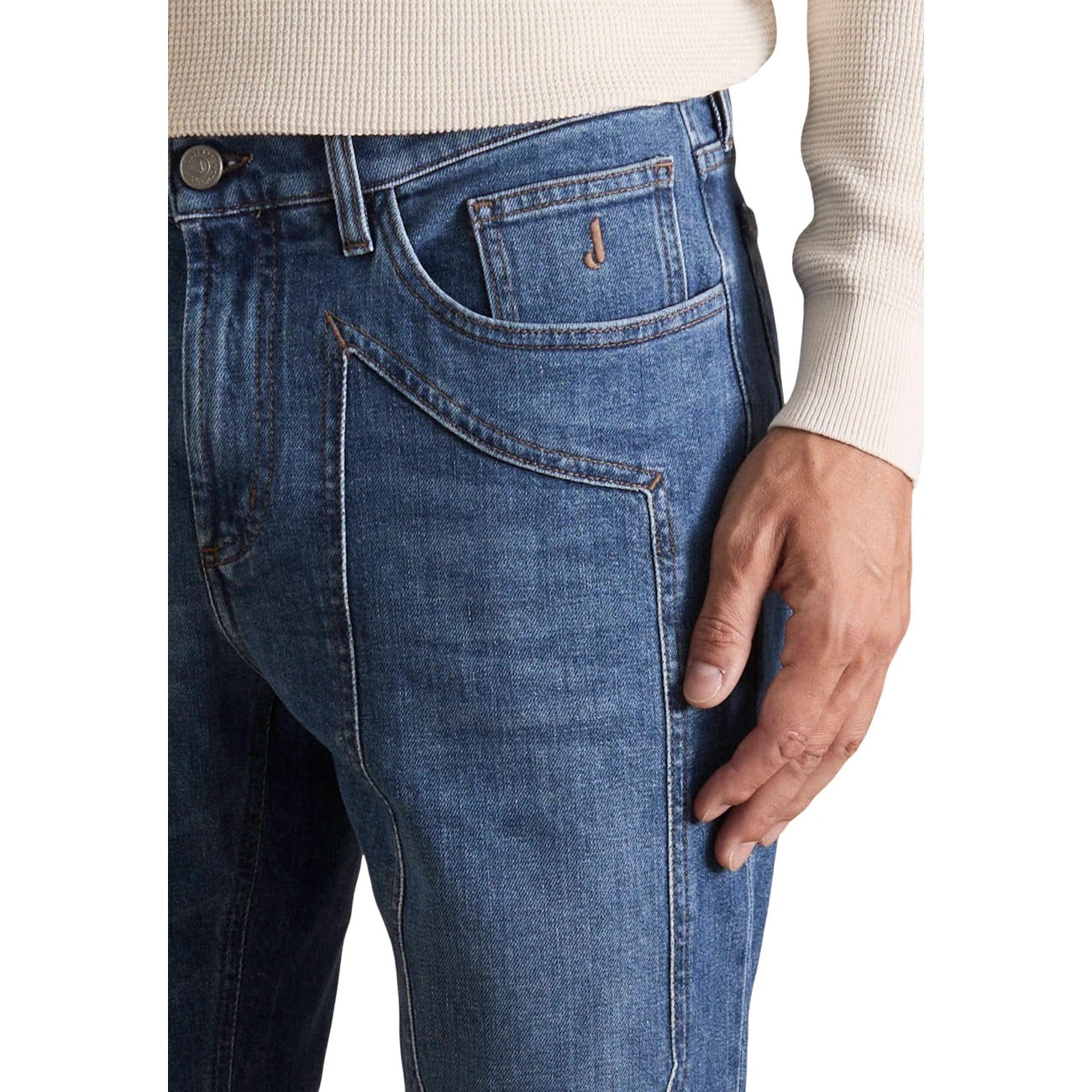 Jeckerson Jeans Uomo Blu con Zip e Bottone Tasche Anteriori e Posteriori - Jeans Cotone Elastan