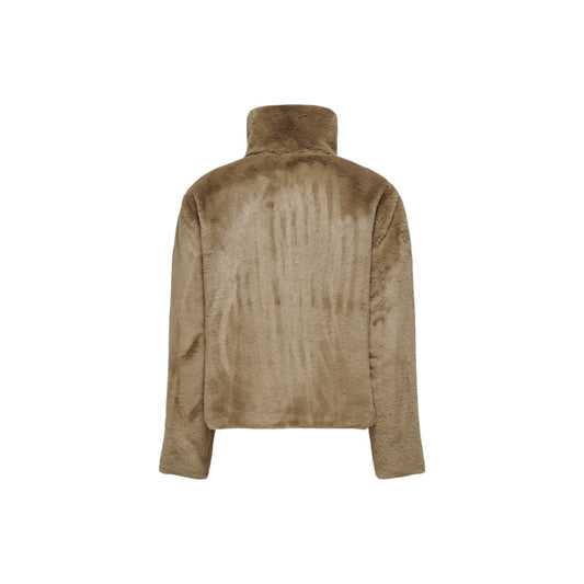 Jacqueline De Yong Pelliccia Donna Marrone Cerniera Maniche Lunghe Scollo Alto Tasche Anteriori Poliestere 100% Autunno Inverno 15328187